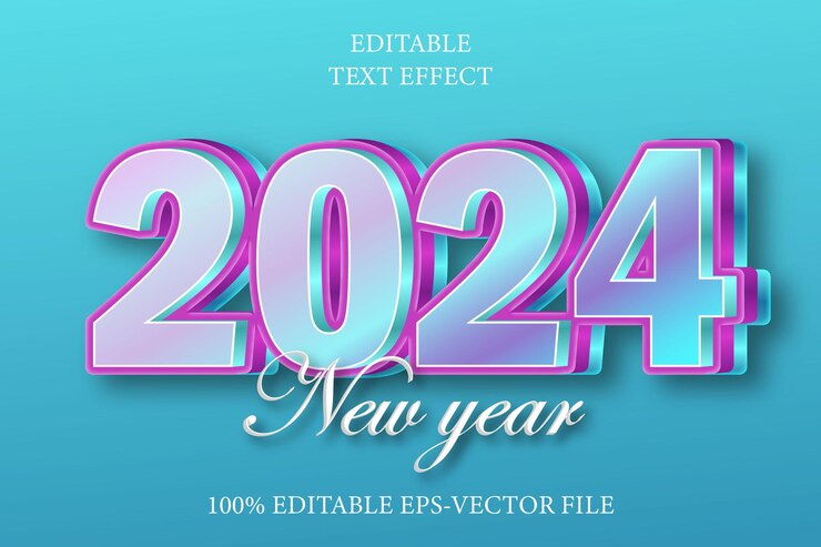 Vector año nuevo 2024 editable estilo moderno 3d