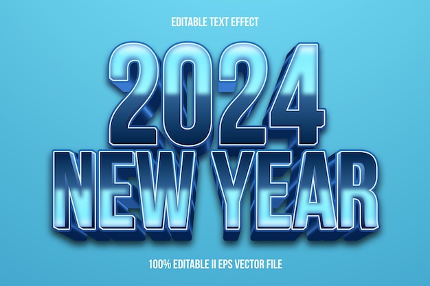 Año nuevo 2024 Efecto de texto editable Estilo de gradiente de relieve 3D