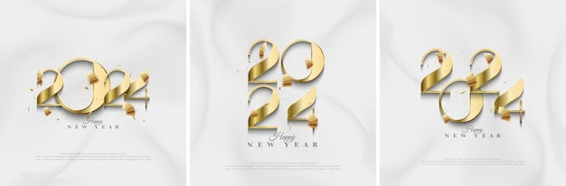 Año nuevo 2024 con elegante y lujoso color dorado Diseño vectorial Premium para saludo de cartel y celebración de feliz año nuevo 2024