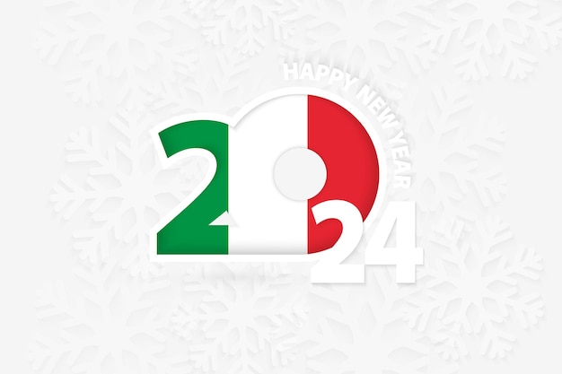 Año nuevo 2024 para italia sobre un fondo de copos de nieve
