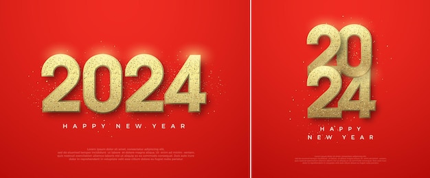 Año nuevo 2024 con lujosos números de brillo dorado diseño vectorial moderno diseño vectorial premium para saludar y celebrar el feliz año nuevo 2024