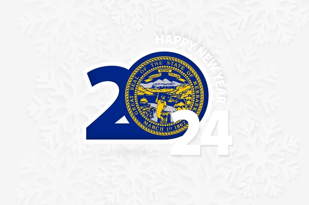 Año nuevo 2024 para Nebraska sobre fondo de copo de nieve