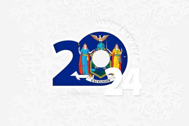Año nuevo 2024 para Nueva York sobre fondo de copo de nieve