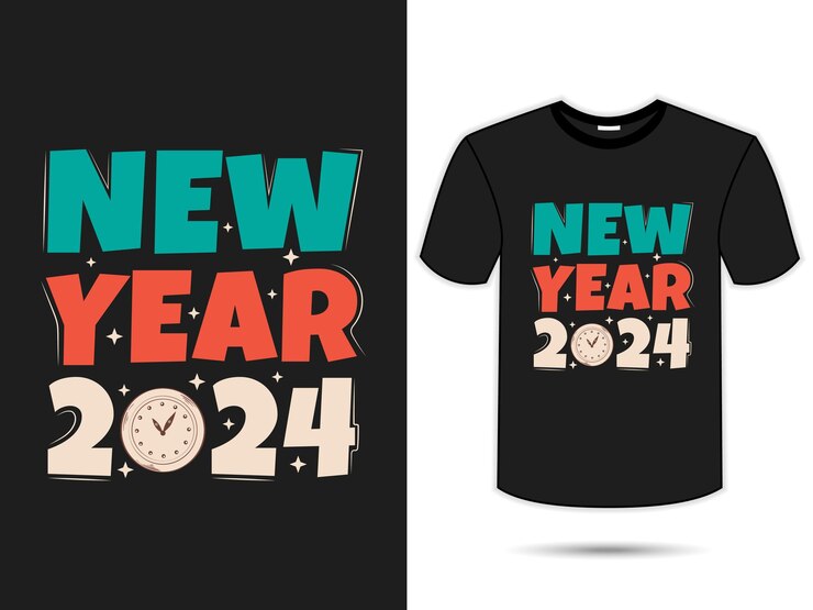 Año Nuevo 2024 T-shirt de tipografía Diseño Ilustración vectorial