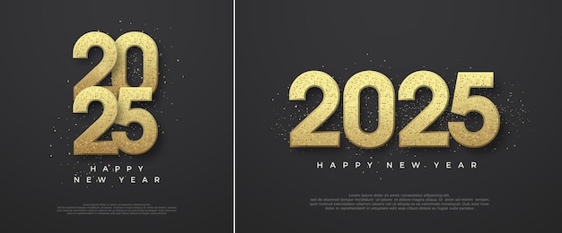 Vector año nuevo 2025 con lujosos números de brillo dorado diseño vectorial moderno diseño vectorio premium para saludar y celebrar el feliz año nuevo 2025