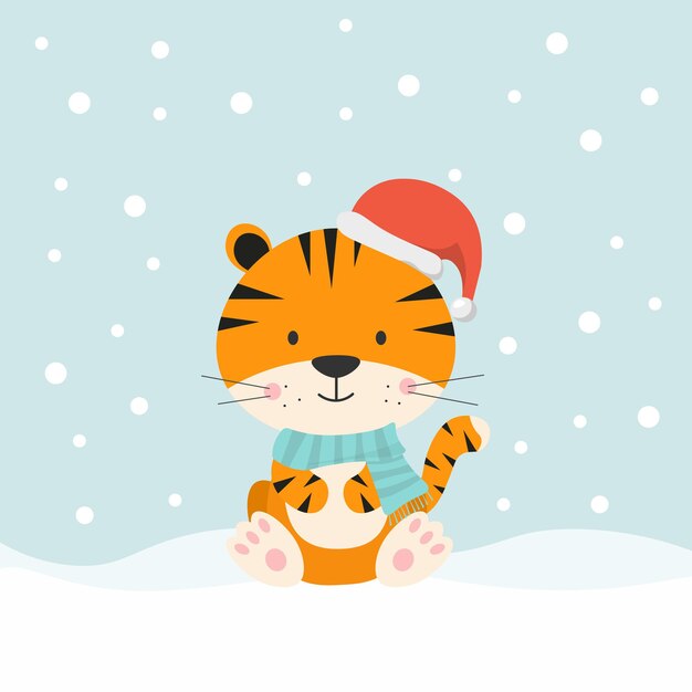 Año nuevo año del tigre Lindo cachorro de tigre de Año Nuevo en la nieve y en una bufanda