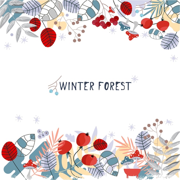 Vector año nuevo bosque de invierno plantas y frutas en invierno plantillas florales para tarjetas un conjunto de plantas para decorar pinturas navideñas flotador y vector patrón para niños bebé