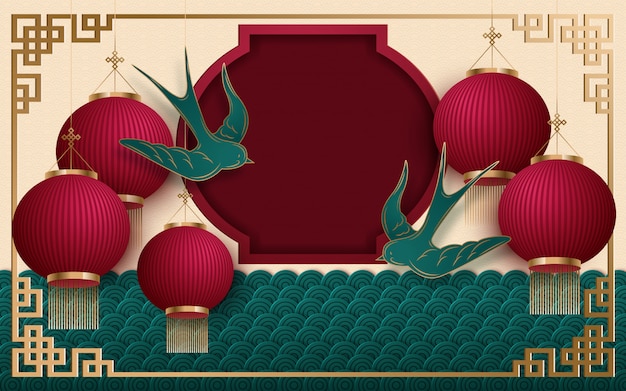 Año nuevo chino 2020 tradicional banner web rojo y dorado