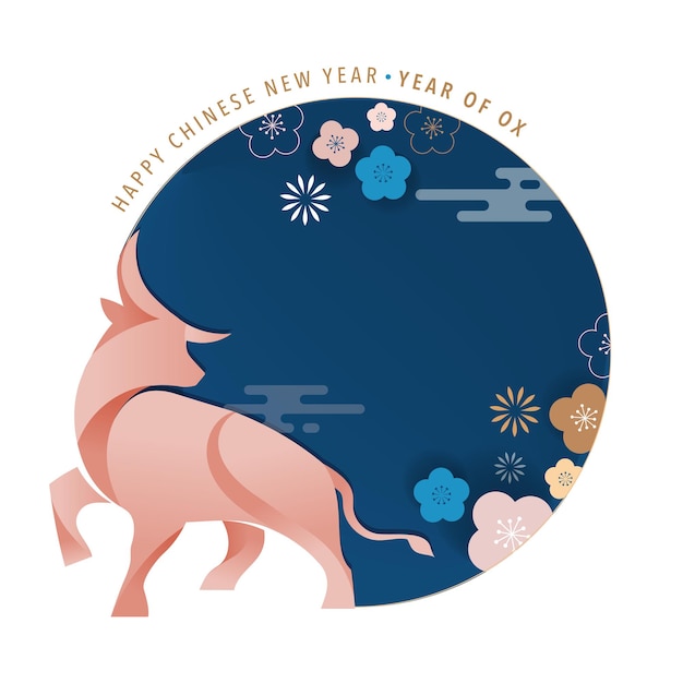 Año nuevo chino 2021 año del buey, vaca roja, símbolo del zodíaco chino. fondo de vector con decoraciones orientales tradicionales. ilustración vectorial