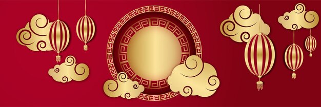 Año nuevo chino 2022 año de la flor roja y dorada del tigre y papel de elementos asiáticos cortado con estilo artesanal en el fondo. Banner de fondo chino universal. ilustración vectorial