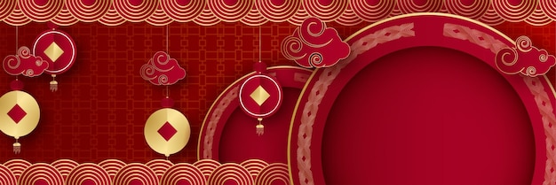 Año nuevo chino 2022 año de la flor roja y dorada del tigre y papel de elementos asiáticos cortado con estilo artesanal en el fondo. Banner de fondo chino universal. ilustración vectorial