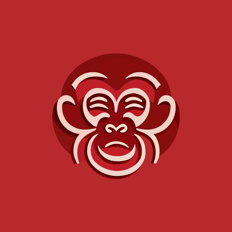 Vector año nuevo chino 2023 signo del zodiaco mono sobre fondo de color rojo