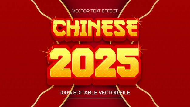 Año Nuevo Chino 3D efecto de texto realista vector editable estilo rojo y dorado