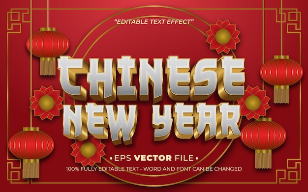 Año Nuevo Chino 3D efecto de texto realista vector editable