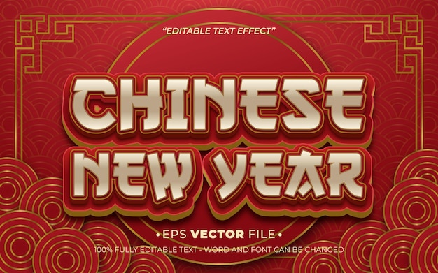 Año Nuevo Chino 3D efecto de texto realista vector editable