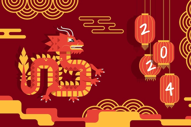 Vector año nuevo chino año del dragón traducción feliz año nuevo dragón signo del zodiaco con asiático