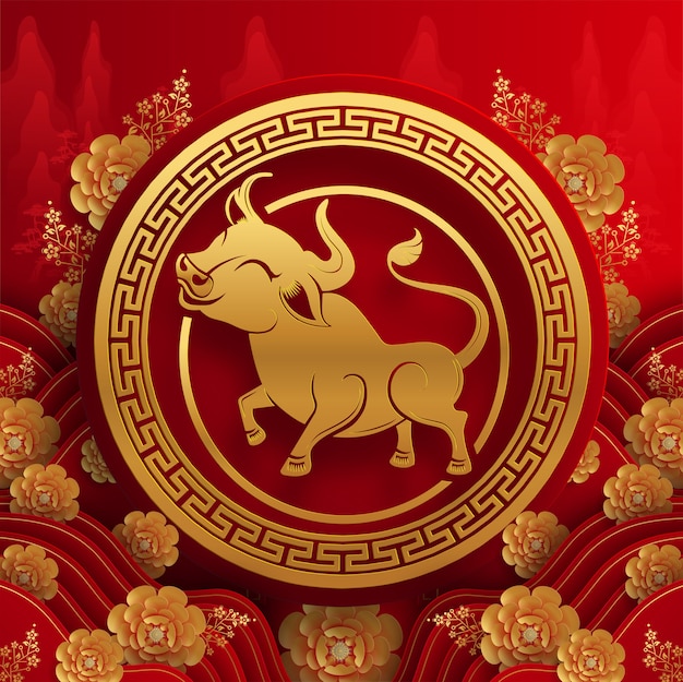Vector año nuevo chino del buey con estilo artesanal.