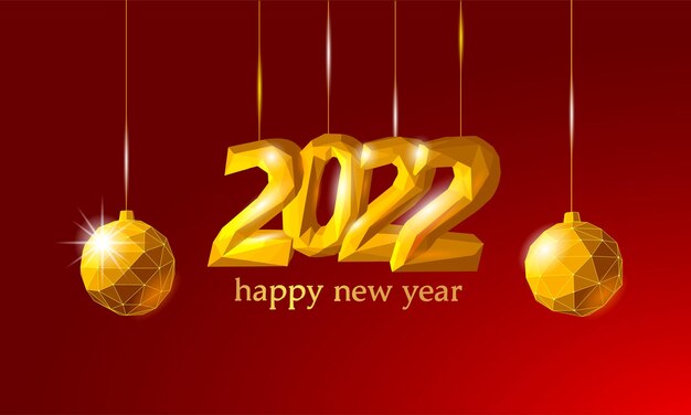 Año nuevo d bajo poli textura brillante forma rojo dorado número ilustración celebración decoración oro ...
