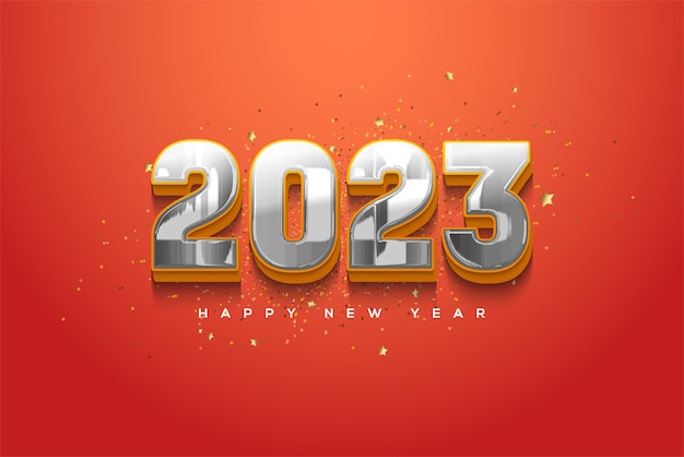 Año nuevo dorado 2023 sobre fondo naranja