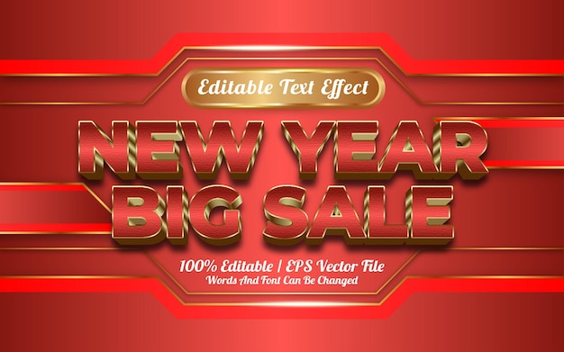 Año nuevo gran venta efecto de texto estilo dorado