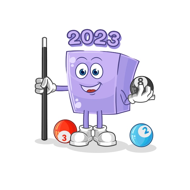 Año nuevo juega vector de mascota de dibujos animados de personaje de billar