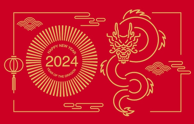 Vector año nuevo lunar año nuevo chino 2024 año del zodiaco del dragón traducir año nuevo chinés