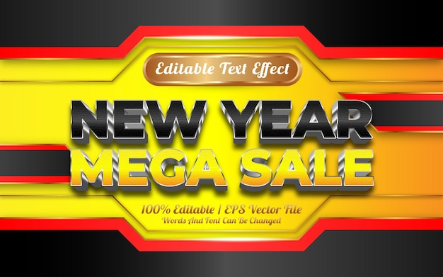 Año nuevo mega venta efecto de texto editable estilo dorado