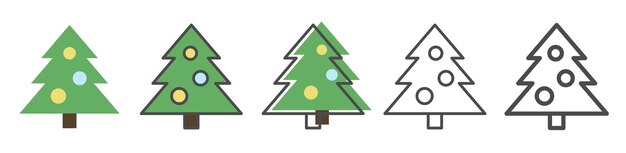 Año Nuevo y Navidad árbol simbólico tradicional conjunto vectorial de dibujos animados