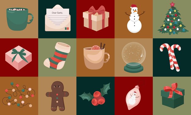 Año Nuevo y Navidad patrón sin costura geométrico abstracto con iconos navideños para envolver papel ba
