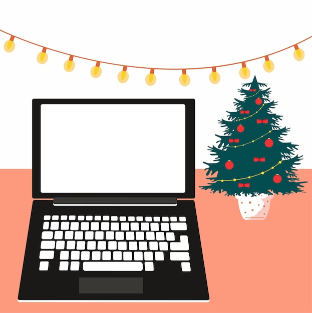 Año Nuevo o Navidad Espacio de computadora para texto Decoraciones navideñas Ilustración vectorial