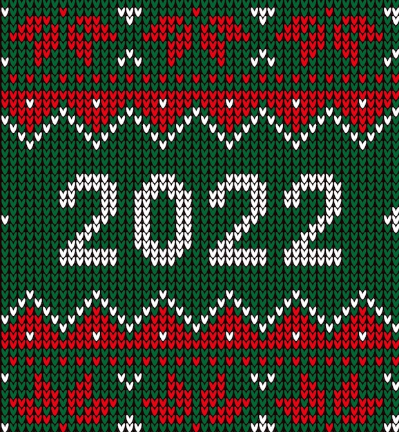 Año nuevo de patrones sin fisuras con el número 2022. diseño de suéter de tejer. textura de punto de lana. ilustración vectorial