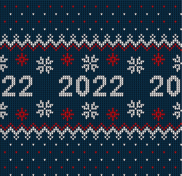 Año nuevo de patrones sin fisuras con el número 2022. diseño de suéter de tejer. textura de punto de lana. ilustración vectorial