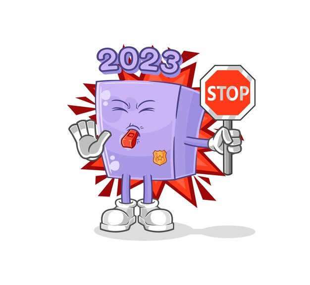 Año nuevo con vector de mascota de dibujos animados de señal de stop