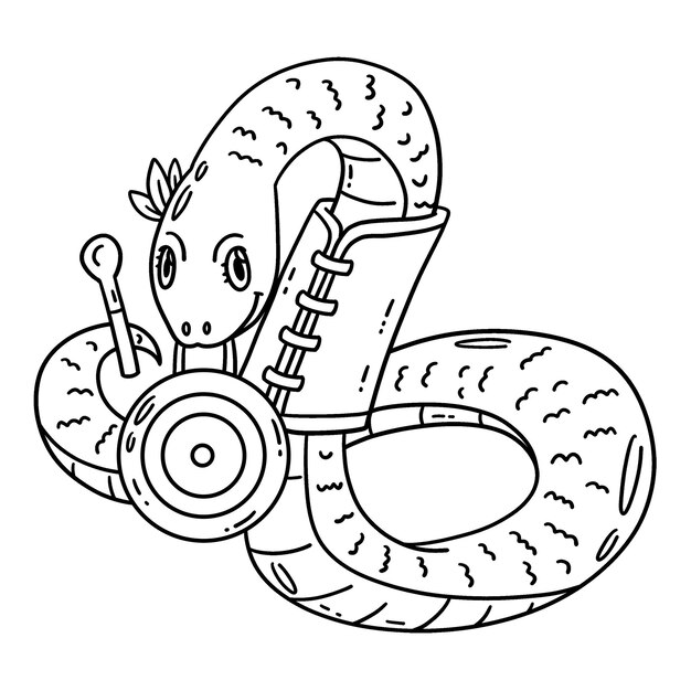 El Año de la Serpiente con Gong Página de colorear aislada