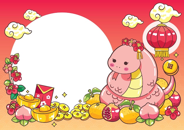 El Año de la Serpiente incluye una linda serpiente rosada de dibujos animados Banner Cover Background