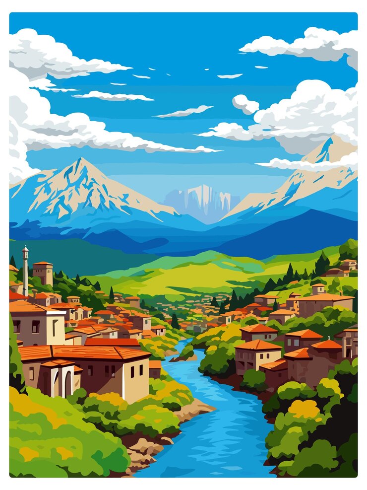 Vector antakya turquía ciudad vintage cartel de viaje souvenir tarjeta postal pintura de retrato ilustración de wpa