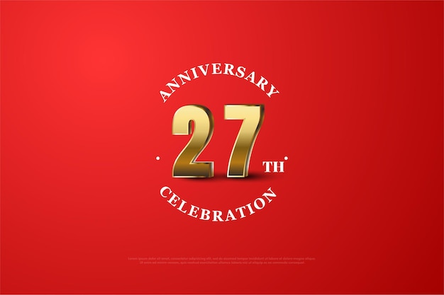 Antecedentes del 27 aniversario con números de oro rodeados de escritura.
