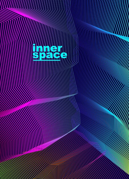 Antecedentes artísticos abstractos vectoriales para el diseño, textura muaré 3d lineal, espacio interior de una habitación. Fantástico arte op moderno psicodélico, ilusión óptica dimensional.