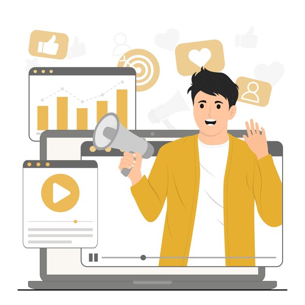 Antecedentes del concepto de marketing de video de vector plano