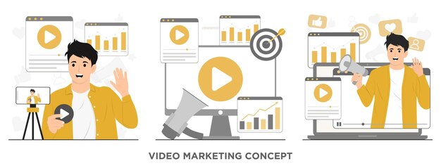 Antecedentes del concepto de marketing de video de vector plano