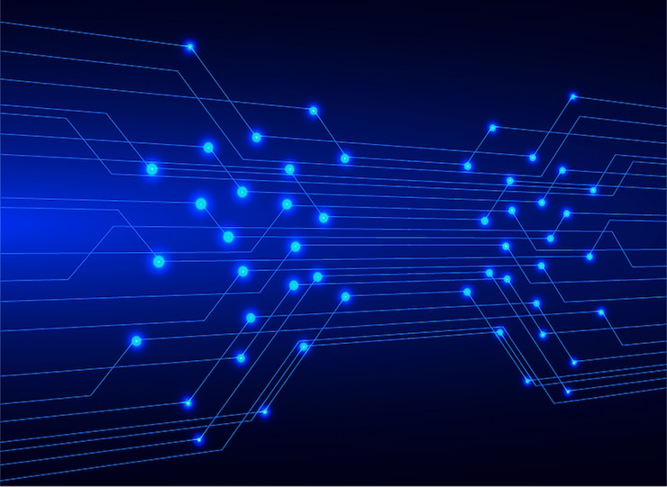 Vector antecedentes del concepto de tecnología del futuro del cibercircuito azul