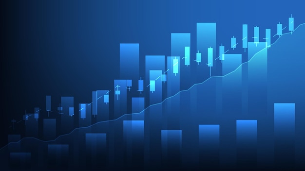 antecedentes financieros con tendencia estadística del mercado de valores con candelabros y gráficos de barras