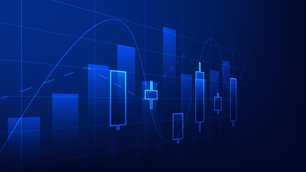 antecedentes financieros con tendencia estadística del mercado de valores con candelabros y gráficos de barras