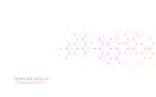 Antecedentes del patrón de hexágonos e ingeniería química, investigación genética, estructura molecular. Ilustración de vector de concepto de tecnología de innovación, ciencia, salud y diseño de medicina