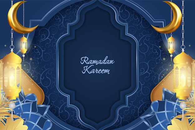 Antecedentes Ramadan Kareem Lujo azul y dorado islámico con mandala
