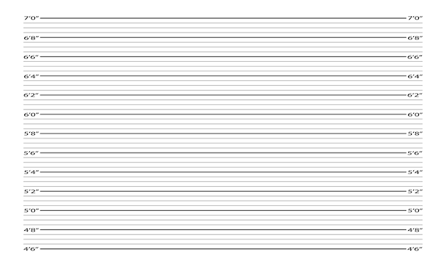 Vector antecedentes de la sesión de fotos de la ficha policial. cuadro de altura en pies y pulgadas para la foto de la persona arrestada