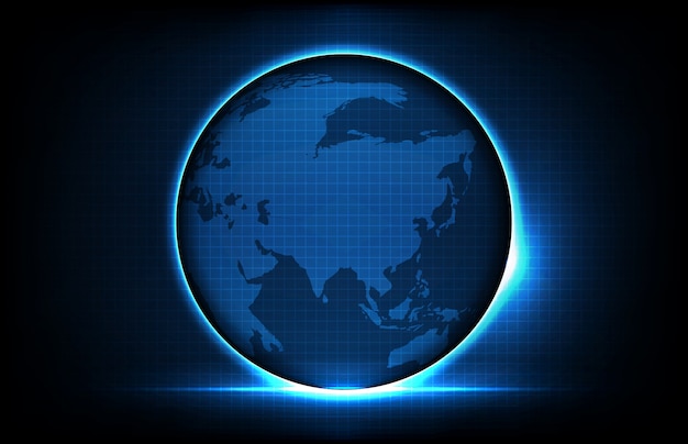 Antecedentes de la tecnología futurista brillante mundo digital mapas del mundo con, concepto de pantalla de alta tecnología