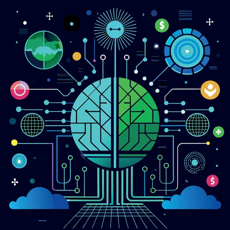 Vector antecedentes tecnológicos abstractos en el concepto de big data por texto y red neuronal y código binario