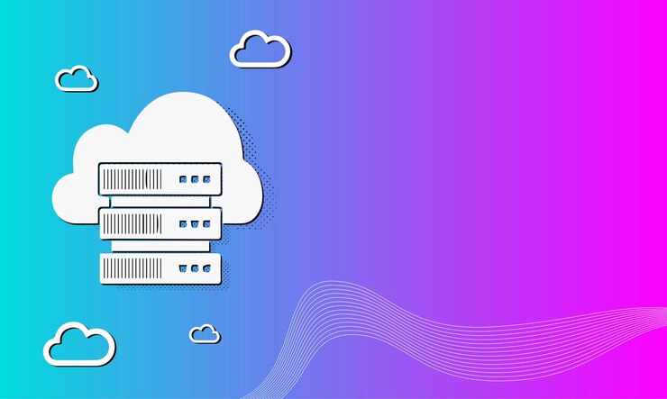 Vector antecedentes tecnológicos de protección de datos en servidores en la nube. diseño degradado azul y rosa.