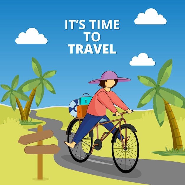 Vector antecedentes de viajes y turismo con una chica en bicicleta